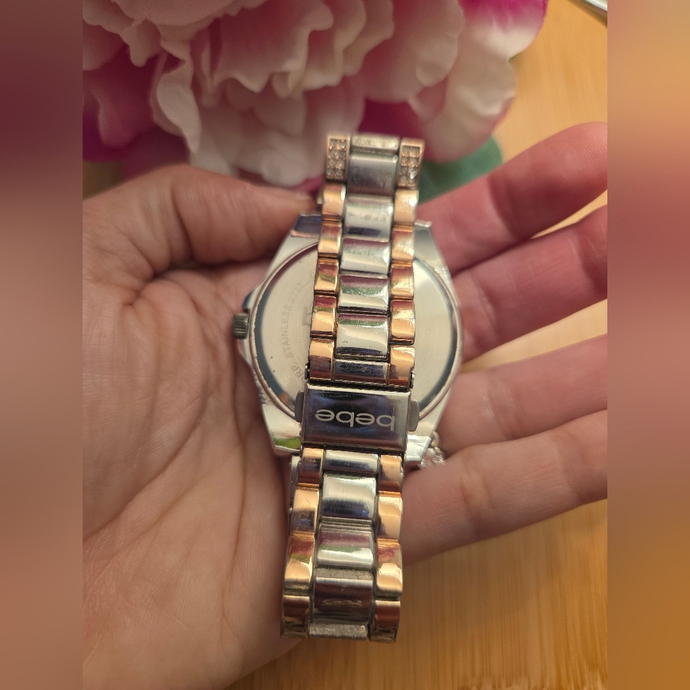 Bebe Women's Crystal-Embellished Silver and Rose Gold Watch - Picture 3 of 6